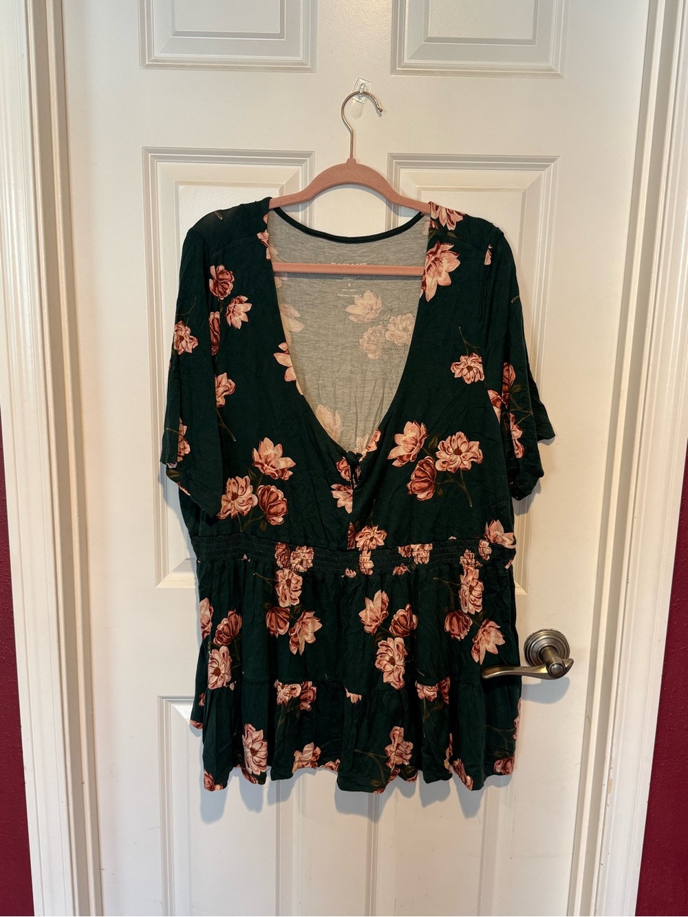Maurices Black Floral V-Neck Peplum Tunic